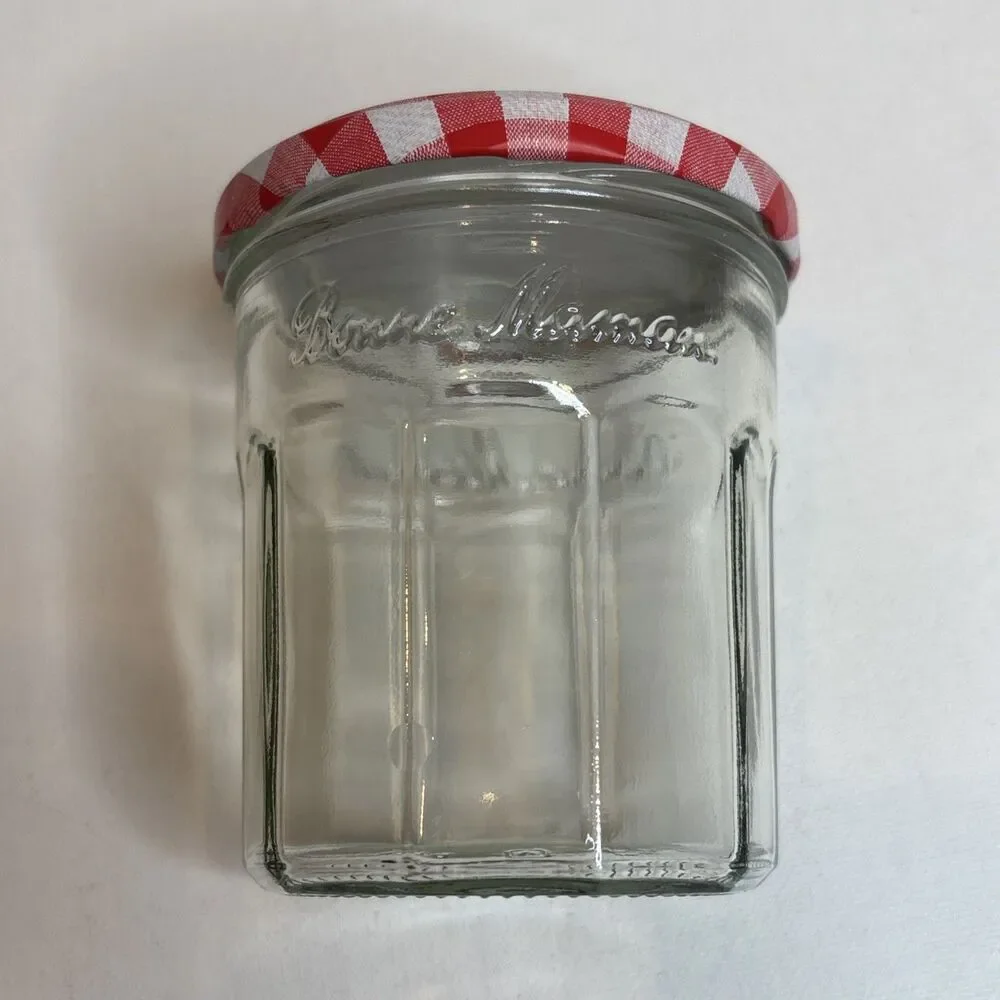 Lot of 3 Bonne Maman Empty Jam Jars 13 oz – Glass Storage w/ Gingham Lids 3.75